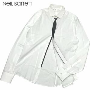 国内正規品 NEIL BARRETT ニールバレット 長袖コットン L/S Dress shirt トロンプルイユ ネクタイ ドレスシャツ ビジネス 38 ホワイトの画像1