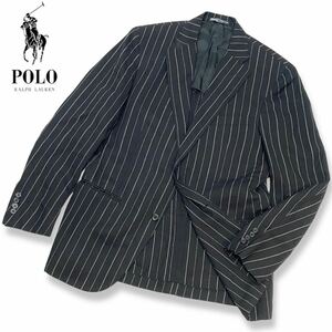 正規品 POLO RALPH LAUREN ポロ ラルフローレン ウール ストライプ 2B スーツ シングル テーラードジャケット ブレザー 50 ブラック メンズ