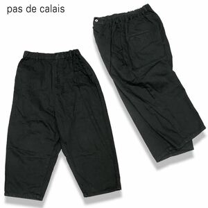 正規品 pas de Calais パドカレ 綿麻ツイル テーパードパンツ ボトムス Cotton×linen Tapered trousers ブラック 36 レーディース