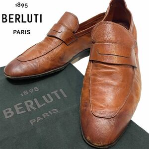  regular goods Berluti Berluti Lorenzo RIMINI 0117ro Len tso limi ni soft leather shoes coin Loafer slip-on shoes 6 1/2 red tea 