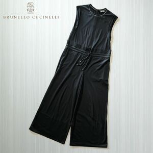 L93★美品★極上モニーレ装飾つきオールインワン ブルネロクチネリ BRUNELLO CUCINELLI ブラック サロペット コットン