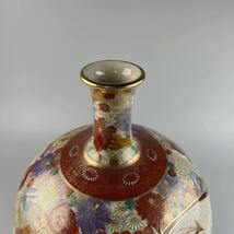 九谷連山 金蘭手大花瓶 高さ38cm 壺 豪華 色絵 金彩 花器 飾り壺 九谷焼 陶器 美術品 古美術 置物 花活け 飾壺 オブジ_画像6