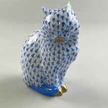 HEREND ヘレンド エカイユ ブルー 猫 ネコ フィギュリン インテリア 置物 フィッシュネット Cat 西洋陶磁 置物 陶器 人形_画像4