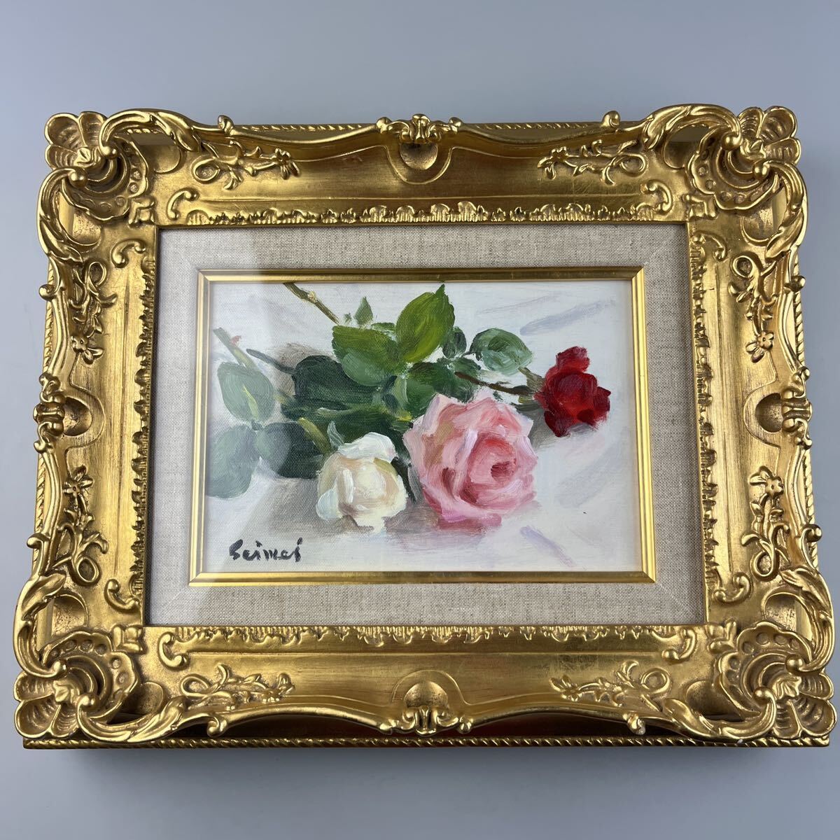 Painting Kiyoaki Ikeda Rose Oil Painting Still Life Painting Authentic Framed Oil Painting Art Object Issuikai Standing Committee Member, painting, oil painting, still life painting