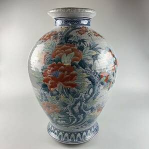 鍋島青磁 壺 花瓶 色絵 染付 高さ約49cm 古伊万里 虎仙 染錦 花瓶 壺 飾壺 花器 花入 花生 飾壺 古美術の画像6