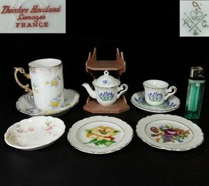 洋食器 6点まとめて 1800年代末 LIMOGES リモージュ など 小皿 金彩 カップ&ソーサー ミニカップままごと