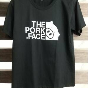 即決 新品 送料無料 ザポークフェイス THE PORK FACE 半袖Tシャツ パロディー ジョーク ネイビー L アウトドア スポーツの画像1