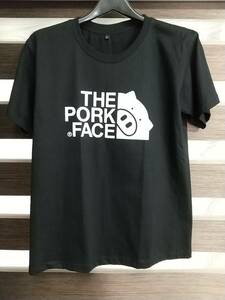 即決　新品　送料無料　ザポークフェイス　THE PORK FACE　半袖Tシャツ　パロディー　ジョーク　ネイビー　L　アウトドア　スポーツ