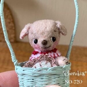 Art hand Auction 3.6cm playful puppy*miniature*plush toy*miniature bear*dollhouse*Blythe toy*wire basket*handmade, teddy bear, Teddy bears in general, Body length less than 10cm
