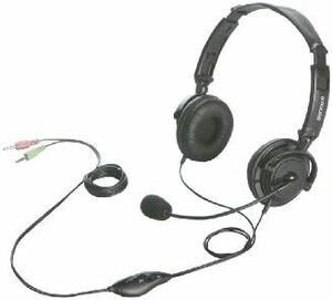 BUFFALO both ear head band type headset half air-tigh noise cancel ring Mike installing black BSHSH12BK