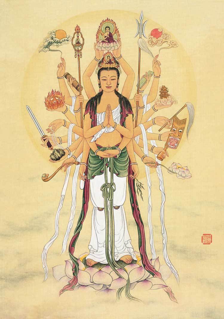 藏传佛教佛画 A4 尺寸：297 x 210mm 千手观音坛城, 艺术品, 绘画, 其他的
