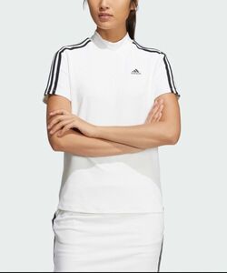 ゴルフシャツ 半袖モックネックシャツ「adidas Golf/アディダスゴルフ」　Sサイズ　ホワイト