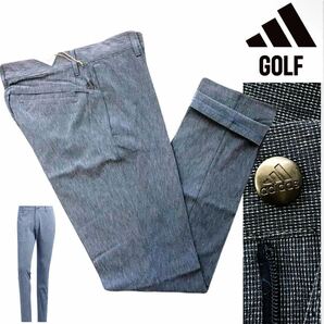 △K080新品【ウエスト88】クルーネイビー adidas GOLF アディダス ゴルフ 春夏 ヘザー調 ストレッチ テーパード パンツ 軽量 裾上げ可の画像1