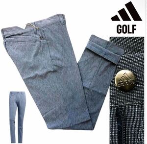 △K080新品【ウエスト88】クルーネイビー adidas GOLF アディダス ゴルフ 春夏 ヘザー調 ストレッチ テーパード パンツ 軽量 裾上げ可