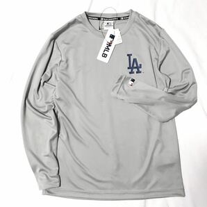 ◎138新品【メンズL】灰グレー MLB公式 ロサンゼルス・ドジャース ドライメッシュ ロングTシャツ ワンポイントロゴ 大谷翔平 山本由伸の画像2