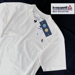 ◎106新品【メンズL】オフホワイト【le coq sportif】ルコック ゴルフ SUNSCREEN 半袖 吸汗速乾 ストレッチ UVカット モックネック シャツ