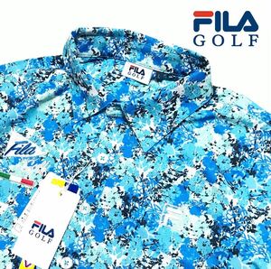 △K086新品【メンズL】 742609 青 FILA GOLF ボタニカル柄 フィラゴルフ QUICK-DRY吸汗速乾 ストレッチ ポロシャツ(0)