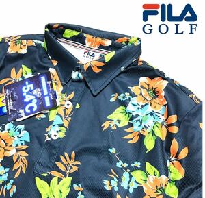 △K091新品【メンズLL(XL)】 742608 ネイビーFILA GOLF アロハ柄 フィラゴルフ QUICK-DRY吸汗速乾 ストレッチ ポロシャツ