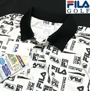 △K101新品メンズXL 白【FILA GOLF】フィラゴルフ COOL TOUCH接触冷感 吸汗速乾 全面ロゴ 半袖ポロシャツ