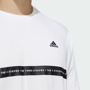 ●M198新品【メンズM】白ホワイト ゴルフにオススメadidas アディダス 背面BIGロゴ クルーネック長袖シャツ ヘビーウエイト コットンの画像6