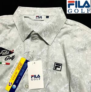 △K088新品【メンズLL(XL)】 742609 灰グレー FILA GOLF ボタニカル柄 フィラゴルフ QUICK-DRY吸汗速乾 ストレッチ ポロシャツ