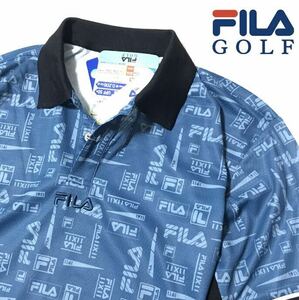 △K103 新品 メンズXL ネイビー【FILA GOLF】フィラゴルフ COOL TOUCH接触冷感 吸汗速乾 全面ロゴ 半袖ポロシャツ