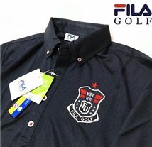 新品【メンズLL 】紺【FILA GOLF】フィラゴルフ COOL TOUCH光沢 高品質 接触冷感 吸汗速乾 ロゴ 半袖ポロシャツ_画像1