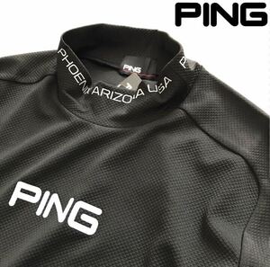 ◎132新品【メンズLL】黒 ゴルフ ピン PING　メンズ ストレッチ 軽量 ダイヤメッシュ 半袖 ハイネックシャツ ハイネック