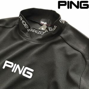 ◎132新品【メンズLL】黒 ゴルフ ピン PING メンズ ストレッチ 軽量 ダイヤメッシュ 半袖 ハイネックシャツ ハイネックの画像1