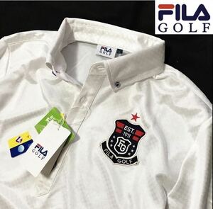 新品【メンズL 】白【FILA GOLF】フィラゴルフ COOL TOUCH光沢 高品質 接触冷感 吸汗速乾 ロゴ 半袖ポロシャツ