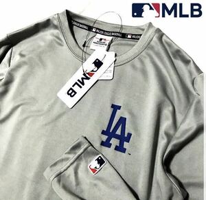 ◎139新品【メンズLL】灰グレー MLB公式　ロサンゼルス・ドジャース　ドライメッシュ　ロングTシャツ ワンポイントロゴ　大谷翔平 山本由伸