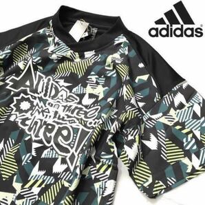 ◆H105新品【メンズL】総柄 ゴルフに最適 重ね着 アディダス (adidas) グラフィック RESPORT SS TOPS 半袖機能Tシャツ V首 モックネックの画像1