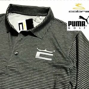 ◆H179新品 【メンズM】黒ブラック PUMA Cobra Golf プーマ コブラゴルフ 左胸刺繍ロゴ 高品質 ストレッチ DRYボーダーポロシャツの画像1