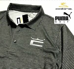 ◆H179新品 【メンズM】黒ブラック PUMA Cobra Golf プーマ コブラゴルフ 左胸刺繍ロゴ 高品質　ストレッチ DRYボーダーポロシャツ