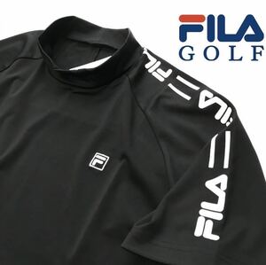 ◆H118新品【メンズL(LG)】黒ブラック FILA GOLF フィラ ゴルフ スムース モックネック シャツ 吸汗速乾 ゴルフウエア接触冷感 UVカット