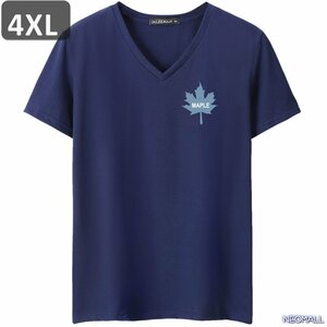 夏にピッタリ ☆ Vネック 半袖 Tシャツ【455】 ネイビー 4XLサイズ トップス シャツ シンプル イラスト デザイン 春夏