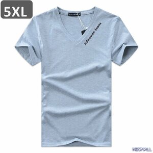 夏にピッタリ ☆ Vネック 半袖 Tシャツ【451】 グレー 5XLサイズ トップス シャツ シンプル イラスト デザイン 春夏