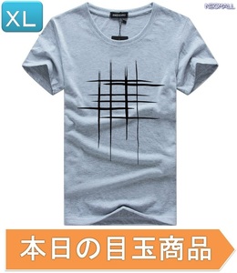 本日のお買得 ☆ 丸首 半袖 Tシャツ【348】 グレー XLサイズ トップス シャツ シンプル イラスト デザイン 春夏