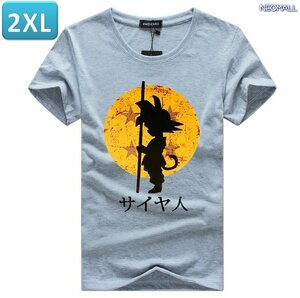 夏にピッタリ ☆ 丸首 半袖 Tシャツ【344】 グレー 2XLサイズ トップス シャツ シンプル イラスト シルエット 春夏