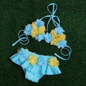 [ new goods ] separate swimsuit ( 110 - 130 ) 2 point set blue flower! girl girls pretty bikini swi-015-11-a