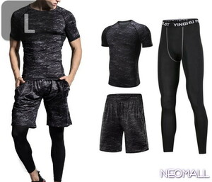  running wear short sleeves 3 point set L size [0-021] training wear sport wear compression wear speed . ventilation . sweat height elasticity 