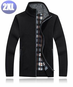 ニットジャケット ブラック 2XLサイズ ジッパー セーター　