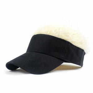 ウィッグ付サンバイザー 帽子 カツラ ウィッグヘア 髪の毛付き ウィッグ付き アウトドア スポー ゴルフ n548-A ホワイト
