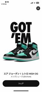 27.5 Nike Air Jordan 1 High OG "Green Glow"