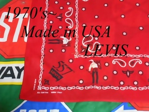 ★コンディション◎な1枚★Made in USA製アメリカ製LEVISリーバイスビンテージコットンプリントバンダナ70s70年代サドルマン販促品557赤色