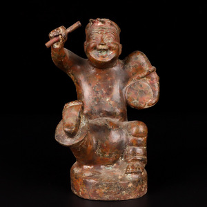 ▽鴻▽ 漢 青銅製 打鼓人 置物 古賞物 中国古玩 中国古美術
