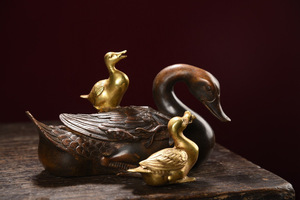 ▽鴻▽ 銅製 塗金 家和萬事興 置物 古賞物 中国古玩 中国古美術