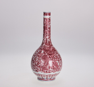 ▽鴻▽清 乾隆年製款 釉里紅 纏枝龍紋 膽瓶 古陶瓷品 置物 古賞物 中国古玩 中国古美術