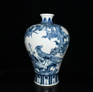 ▽鴻▽ 清 康熙年製款 青花 花鳥紋 梅瓶 古陶瓷品 置物 古賞物 中国古玩 中国古美術
