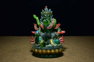 ▽鴻▽ 琉璃製 細密彫 描金 彩繪 歡喜仏 置物 古賞物 中国古玩 中国古美術